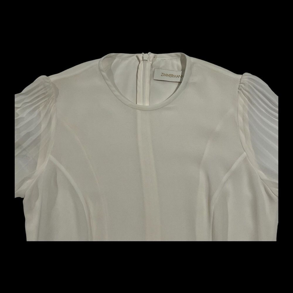 Zimmermann Crew Neck Balloon Long Sleeves Lined Blouse Back Zipper OffWhite Sz 0 - Picture 16 of 16